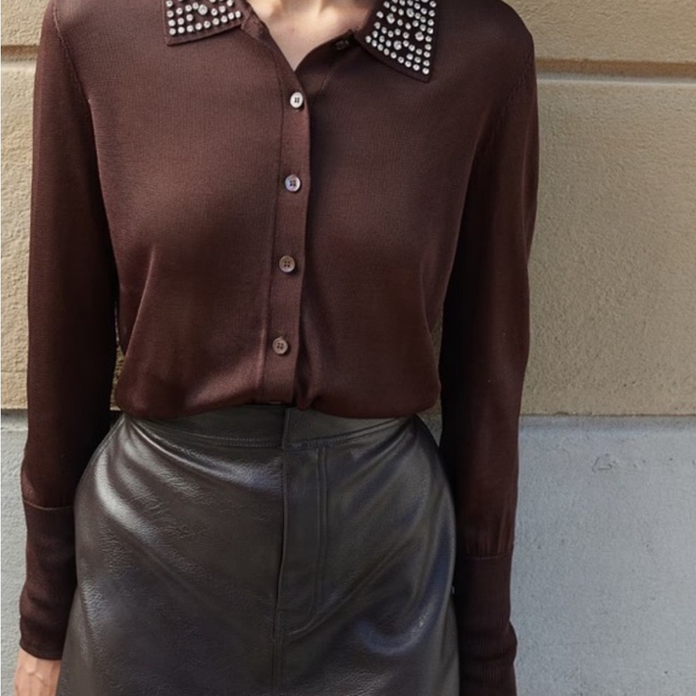 H&M studio brown sequin collar sold out HTF XS